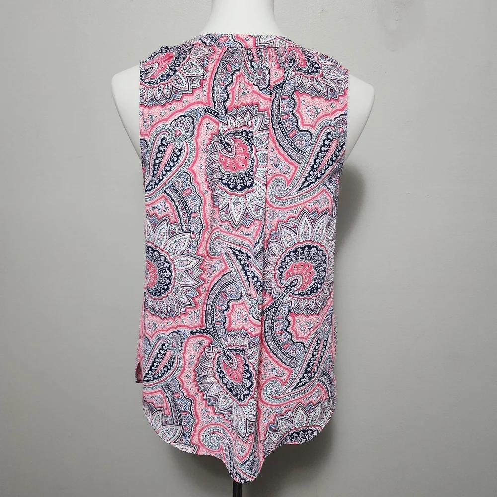 Talbots Pink & Blue Paisley Sleeveless Blouses Size MP - Picture 4 of 7